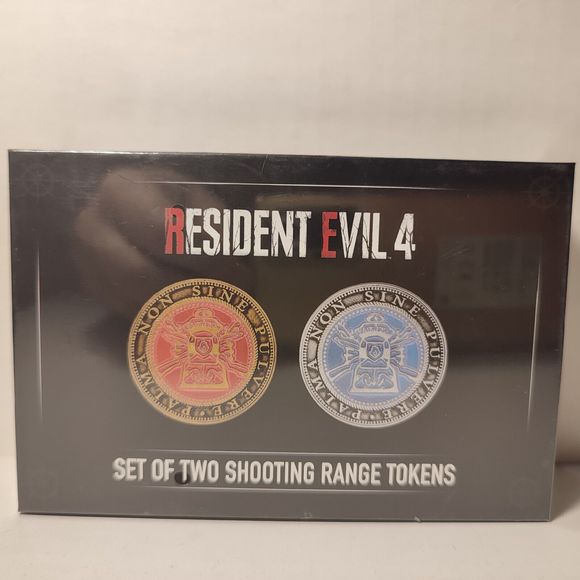 Resident Evil 4 Shooting Gallery Range Tokens Official RE Metal Badges Set Of 2 - Picture 1 of 4
